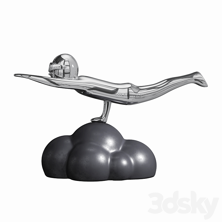 Silver flying figure sculpture ornaments 3DS Max Model - thumbnail 3