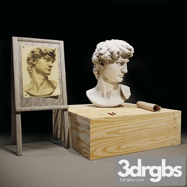 The head of david and the easel of the artist 3dsmax Download - thumbnail 1