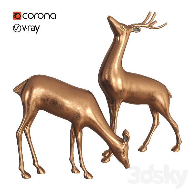 Vintage deer statue 3DS Max Model - thumbnail 1