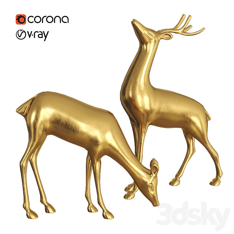 Vintage deer statue 3DS Max Model - thumbnail 2