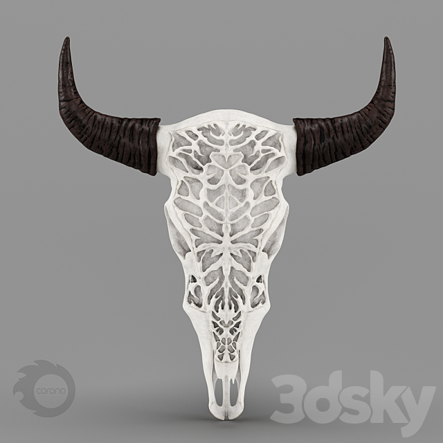 Wall Decor Bull Skull with Bone Carving 3DSMax File - thumbnail 1