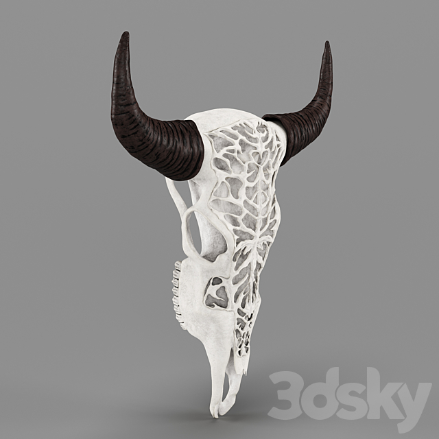 Wall Decor Bull Skull with Bone Carving 3DSMax File - thumbnail 2