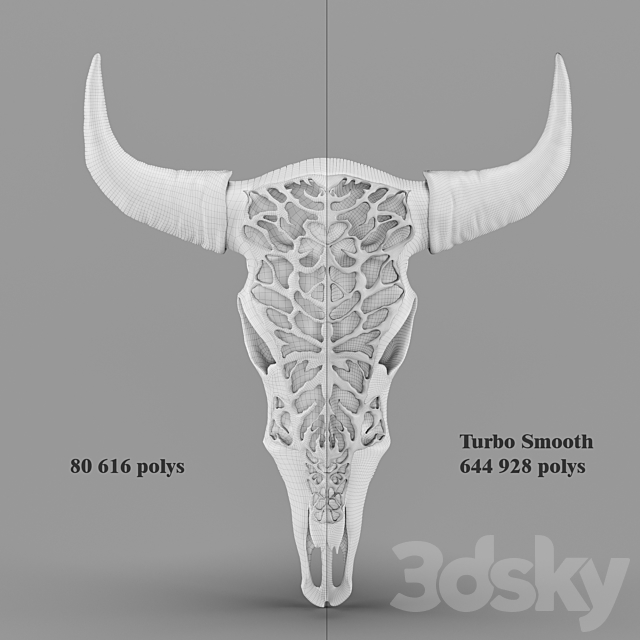 Wall Decor Bull Skull with Bone Carving 3DSMax File - thumbnail 5