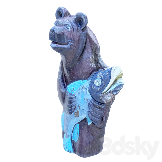 Wooden brown bear with fish 3ds Max - thumbnail 2