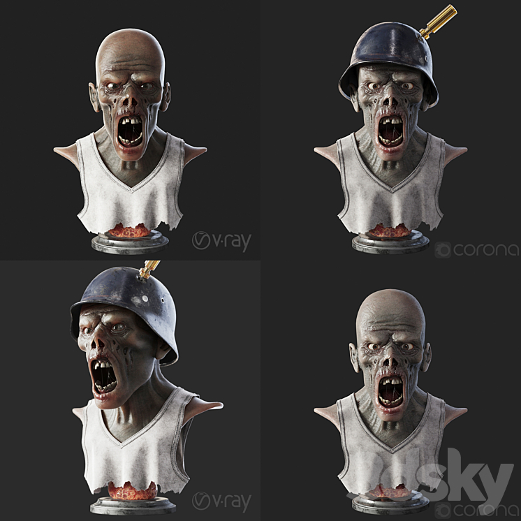 Zombie bust 3DS Max - thumbnail 2