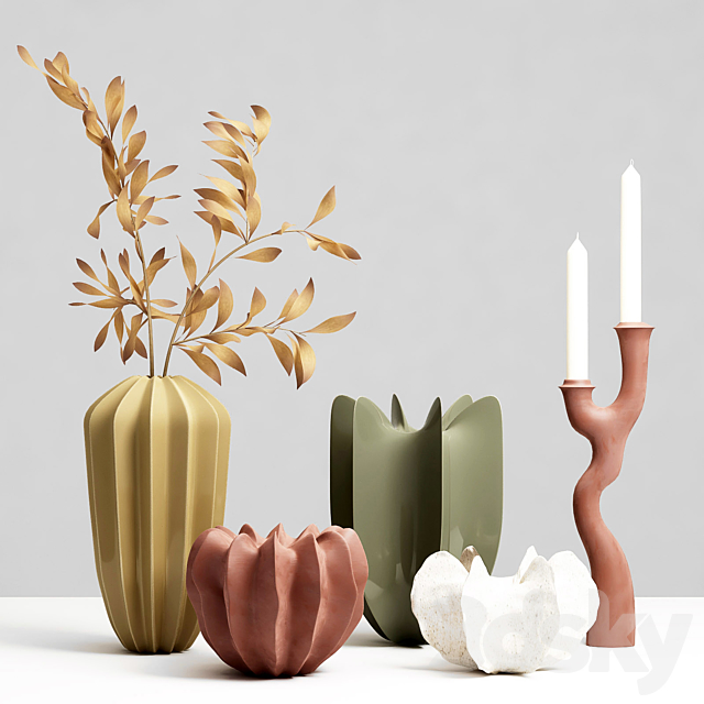 A set of vases with a candlestick. 3ds Max - thumbnail 1