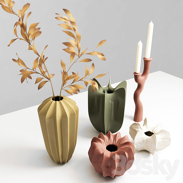 A set of vases with a candlestick. 3ds Max - thumbnail 2