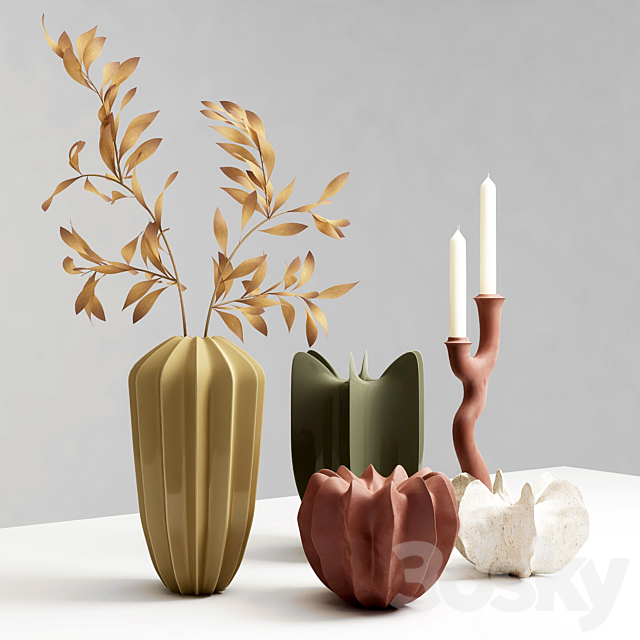 A set of vases with a candlestick. 3ds Max - thumbnail 3