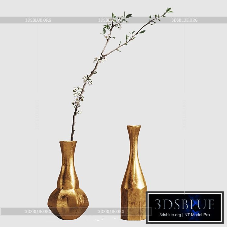 Aluminum vases with cherry branch by ZARA HOME 3DS Max - thumbnail 3