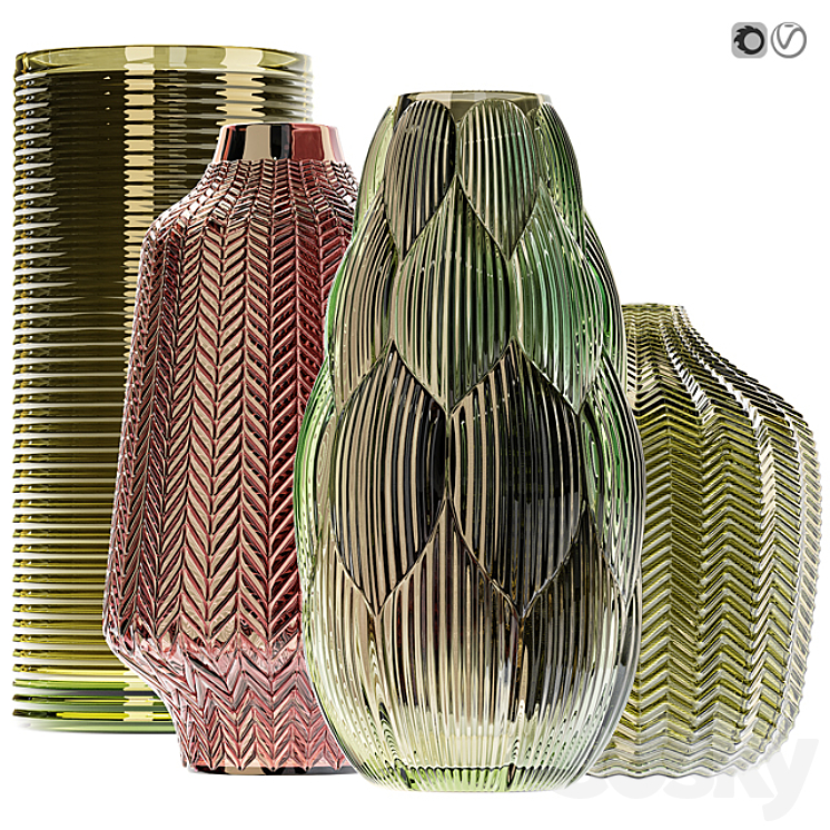 Amazing glass vases set for interior 3DS Max - thumbnail 1