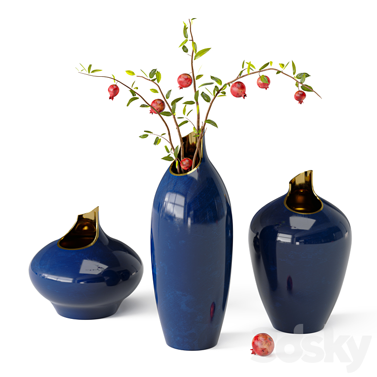 Artipieces Akia vase set with pomegranate branches 3DS Max Model - thumbnail 3