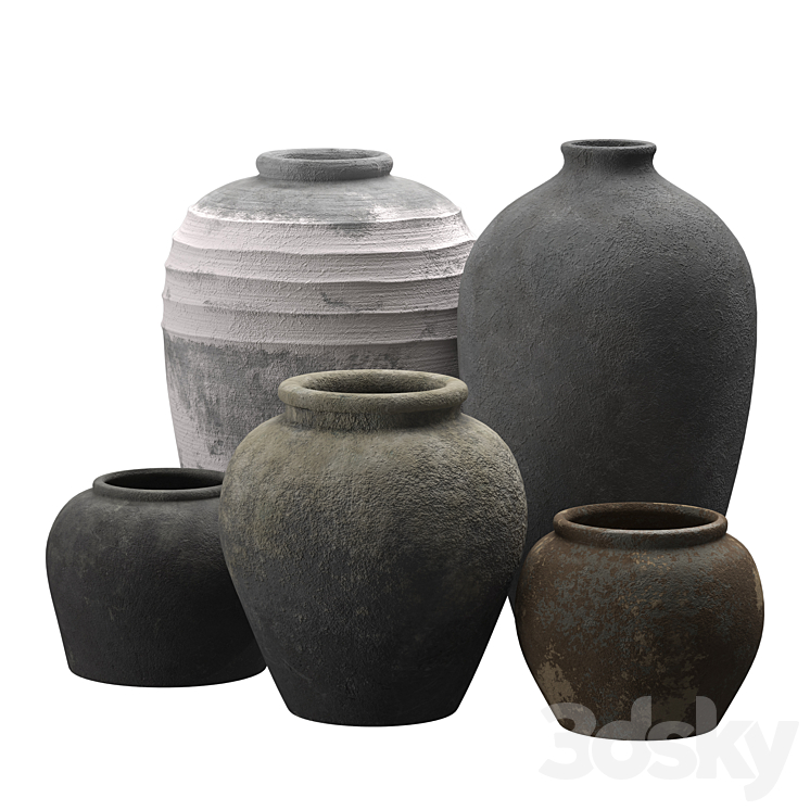 Artisan clay vases 3DS Max Model - thumbnail 1