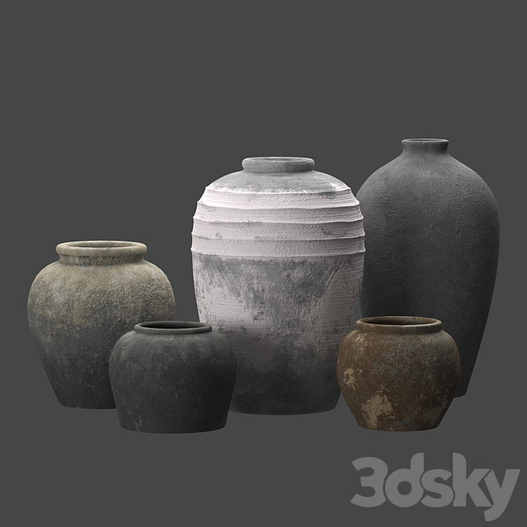 Artisan clay vases 3DS Max Model - thumbnail 2