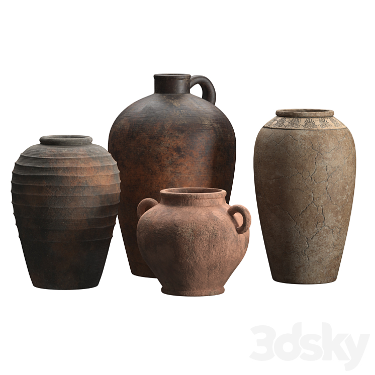 Artisan clay vases set 3DS Max Model - thumbnail 1