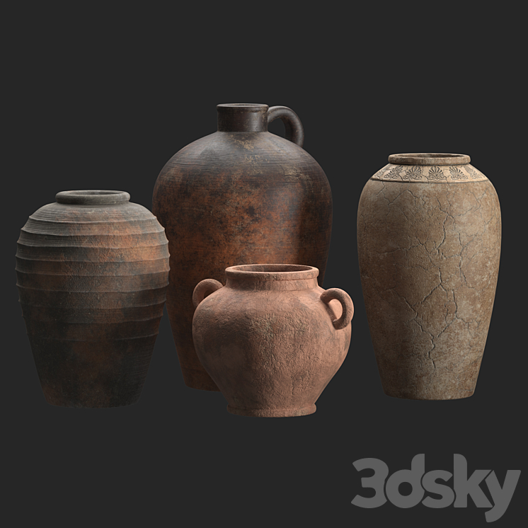 Artisan clay vases set 3DS Max Model - thumbnail 2