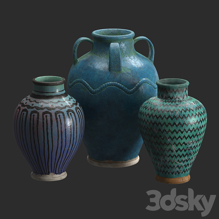 Artisan Glazed Pottery vases 3DS Max Model - thumbnail 2