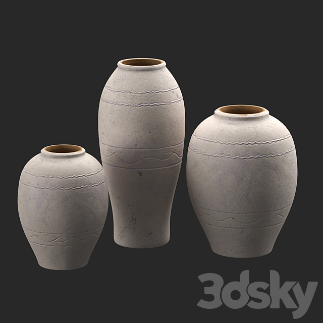 Artisan Hand Painted Terracotta Blue Vases 3DS Max Model - thumbnail 2