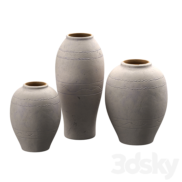 Artisan Hand Painted Terracotta Blue Vases 3DS Max Model - thumbnail 3