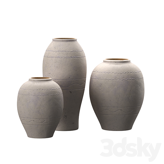 Artisan Hand Painted Terracotta Blue Vases 3DS Max Model - thumbnail 4