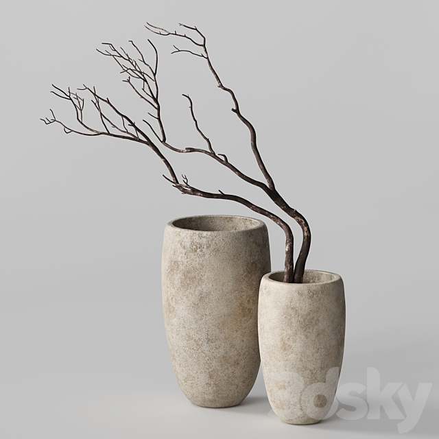 Artisan Rustic Vases with dry Branches 3DS Max Model - thumbnail 3