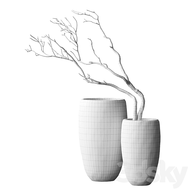 Artisan Rustic Vases with dry Branches 3DS Max Model - thumbnail 4