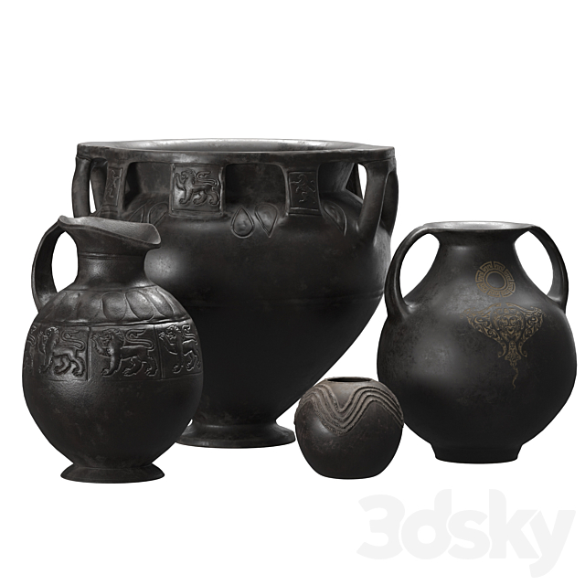 Black terracota vintage vases 3DSMax File - thumbnail 1