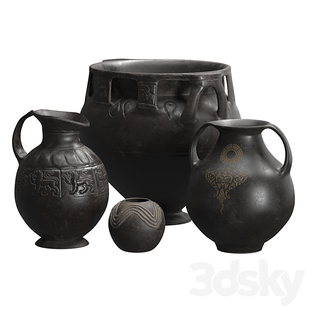 Black terracota vintage vases 3DSMax File - thumbnail 2