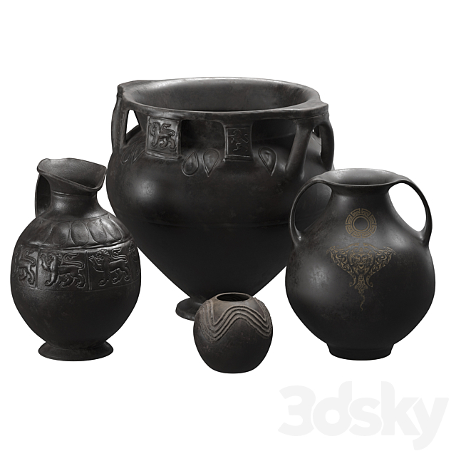 Black terracota vintage vases 3DSMax File - thumbnail 3