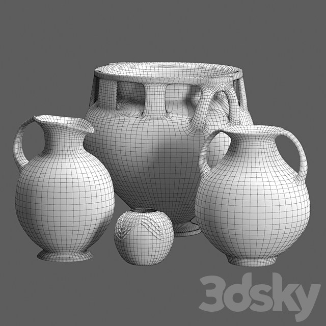 Black terracota vintage vases 3DSMax File - thumbnail 4