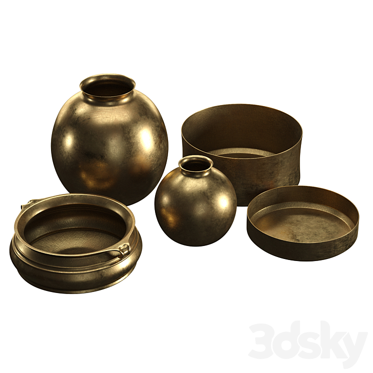 BURNISHED BRASS VASES (RH) 3DS Max Model - thumbnail 1