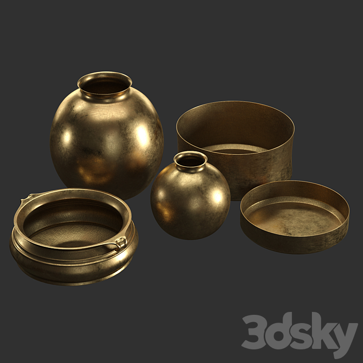 BURNISHED BRASS VASES (RH) 3DS Max Model - thumbnail 2