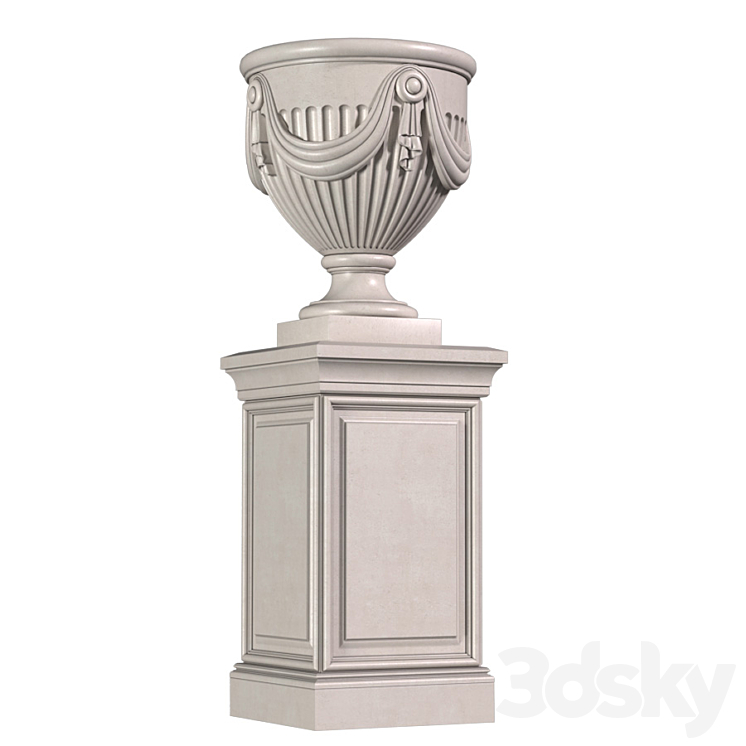 Classic vase on a pedestal for decorating the facade .Classic outdoor vase 3DS Max Model - thumbnail 1