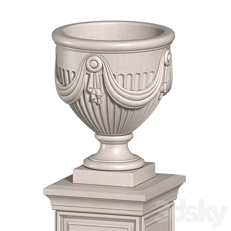 Classic vase on a pedestal for decorating the facade .Classic outdoor vase 3DS Max Model - thumbnail 2