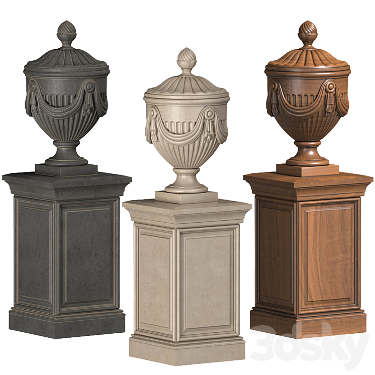 Classic vase on a pedestal for decoration of the facade and interior 3DS Max - thumbnail 1