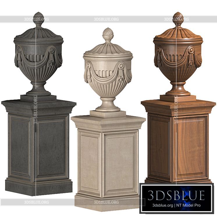 Classic vase on a pedestal for decoration of the facade and interior 3DS Max - thumbnail 3