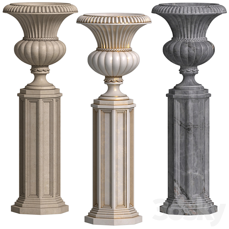 Classical Vase on a Pedestal for decorating the facade.LARGE WICKFORD URN.Classic outdoor Vase.Flowerpot 3DS Max - thumbnail 1