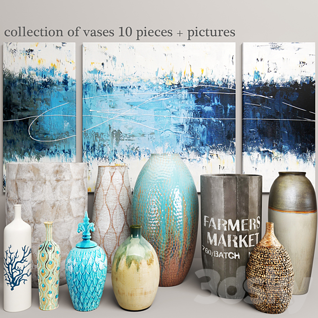 collection of vases 10 pieces + pictures 3ds Max - thumbnail 1