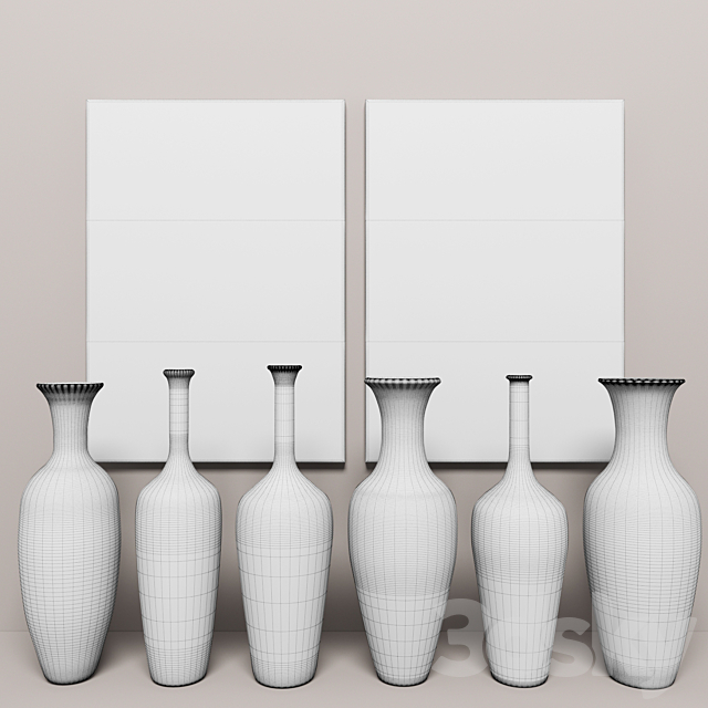 collection of vases 6 pieces + pictures 3DS Max Model - thumbnail 3