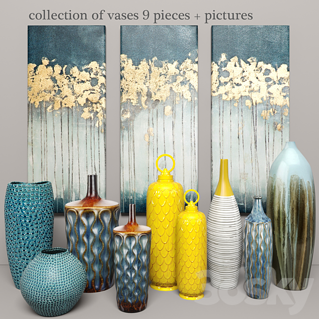 collection of vases 9 pieces + pictures 3DSMax File - thumbnail 1