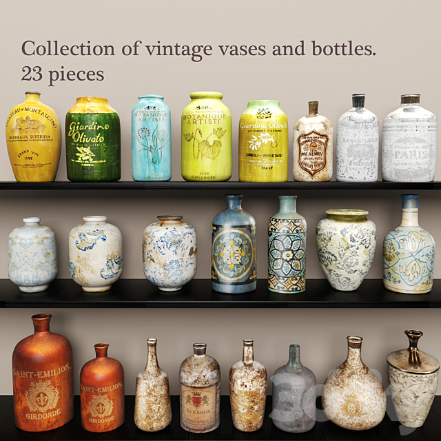 Collection vases and bottles. 23 pieces 3DSMax File - thumbnail 1