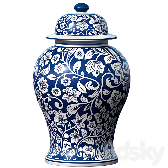 Decorative Italian porcelain ginger vaseflowerpotpoturnChinese-style jar with floral pattern 3ds Max - thumbnail 1