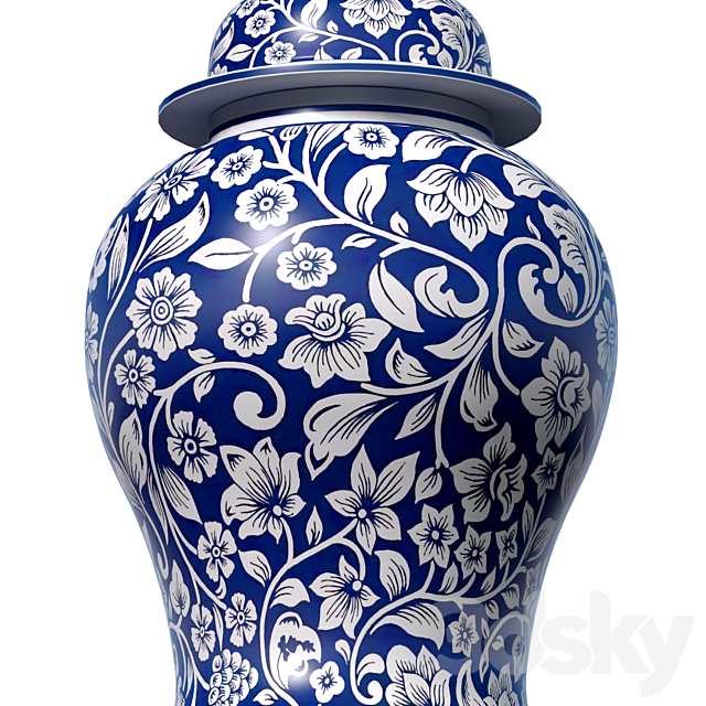 Decorative Italian porcelain ginger vaseflowerpotpoturnChinese-style jar with floral pattern 3ds Max - thumbnail 2