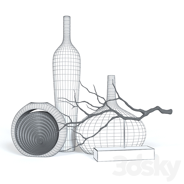 Decorative Set 2 (3 vases and line) 3DSMax File - thumbnail 2