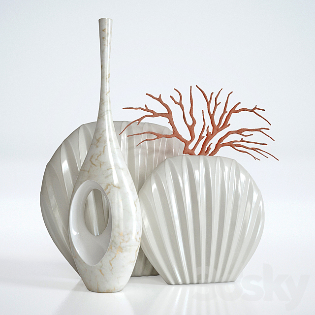 decorative set (3 vases and coral) 3DSMax File - thumbnail 1