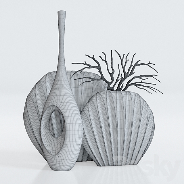 decorative set (3 vases and coral) 3DSMax File - thumbnail 2