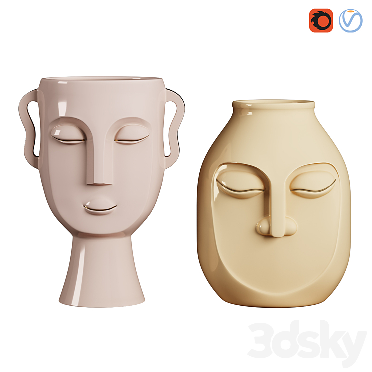 Face Vases Set 1 3DS Max Model - thumbnail 3