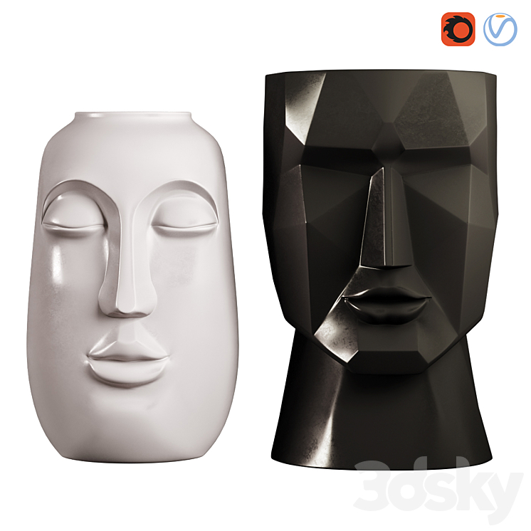 Face Vases Set of 2 3DS Max Model - thumbnail 1