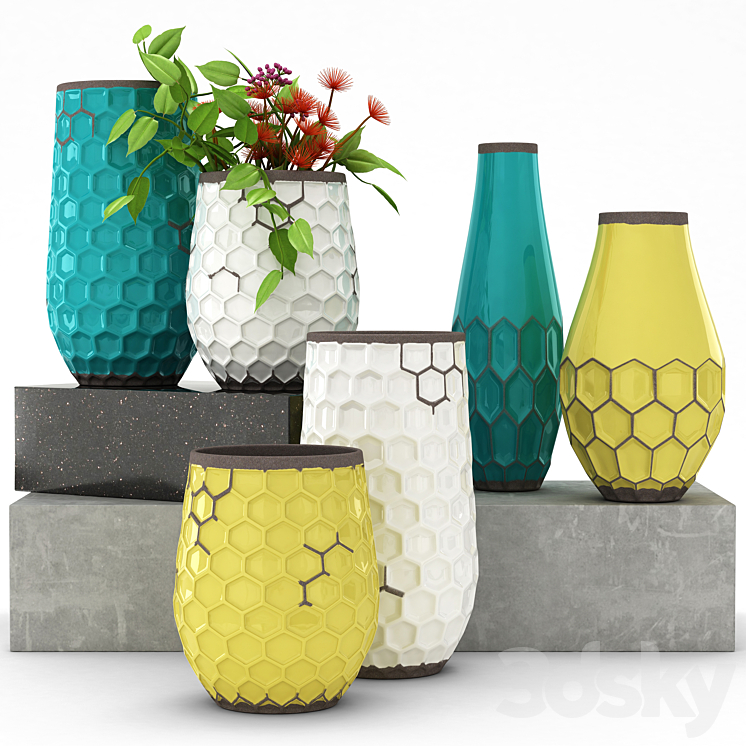 flower vase set 3DS Max - thumbnail 1