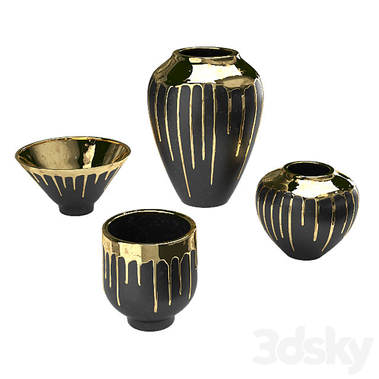 Four vases Isabelina graphite with molten gold 3DS Max - thumbnail 1