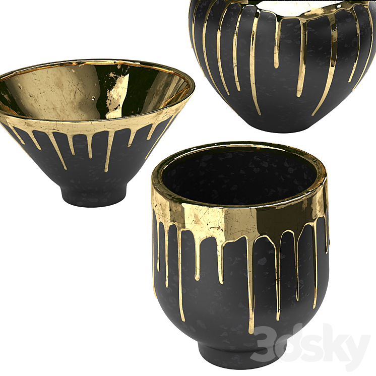 Four vases Isabelina graphite with molten gold 3DS Max - thumbnail 2